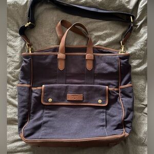 Fossil Canvas and Leather Tote Navy Blue